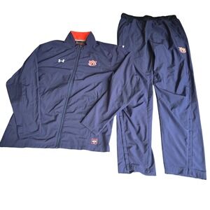 Under Armour Auburn Track Suit Mens L Navy Zip‎ Jacket Pants set logo